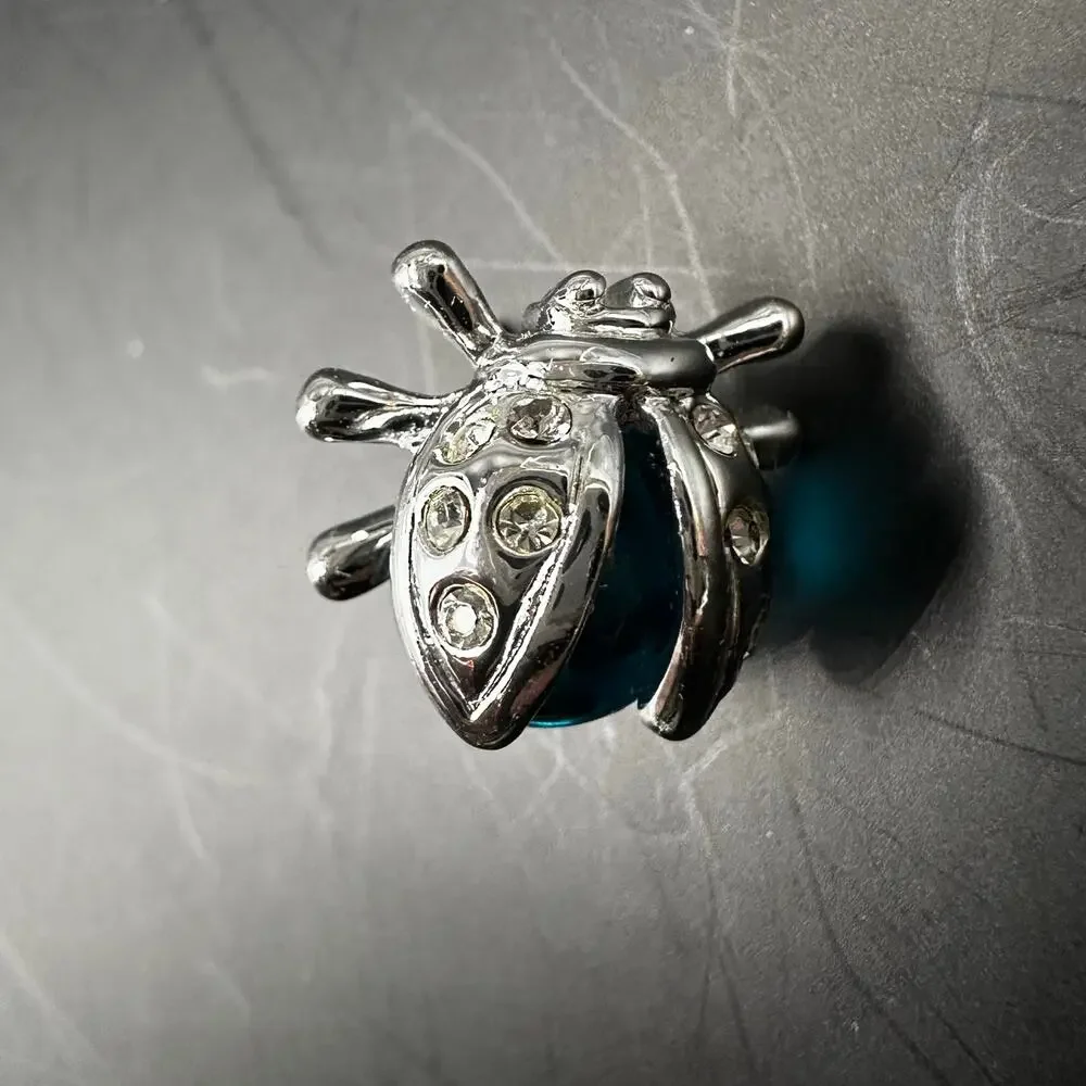 Napier LADYBUG Pin Silver tone Blue Retro Animal Bug Nature